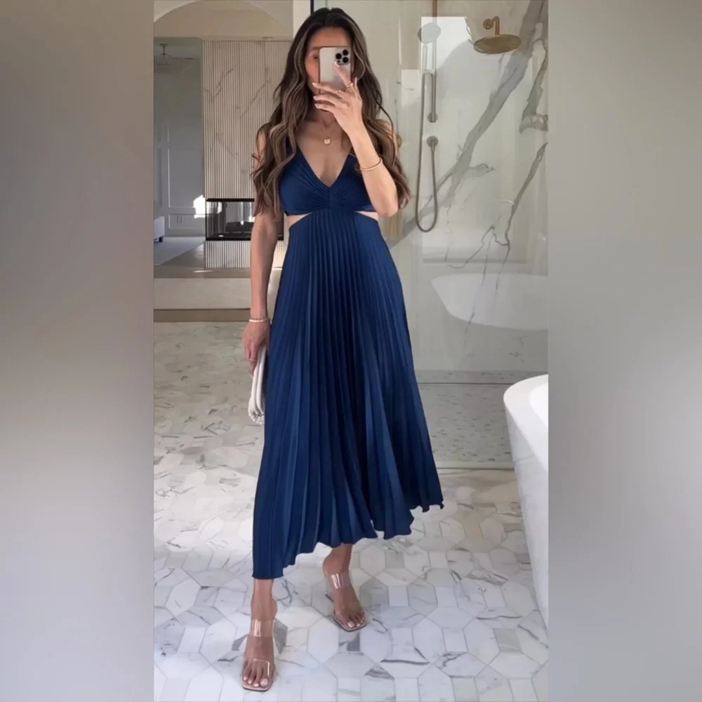 Abercrombie & Fitch Royal Blue Pleated Maxi Dress